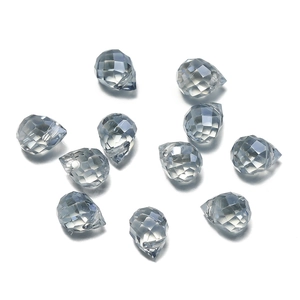 Macro shot of 6x7mm grey-blue faceted glass teardrop beads for DIY jewelry making