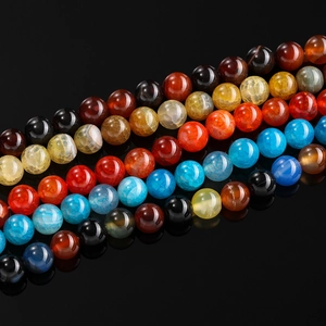 Polished dragon vein agate round beads in multiple colors for DIY jewelry making