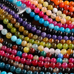 Multi-colored round dragon vein agate beads with unique crackle finish for DIY jewelry