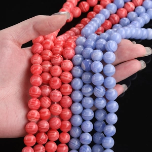 Strands of red and blue striped agate beads for DIY jewelry making accessories