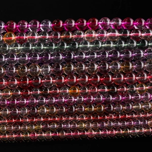 Macro shot of colorful transparent crystal glass beads for DIY jewelry making