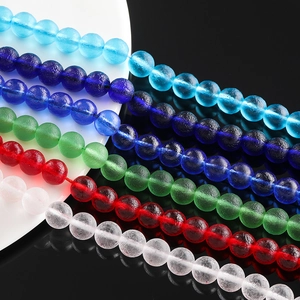 Frosted glass moldavite crystal beads in blue, green, and red for DIY jewelry making