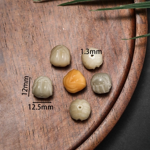 Handcrafted Bodhi root carved beads in olive grey for DIY jewelry making 12mm