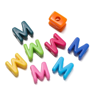 Detailed view of colorful matte acrylic letter beads with threading holes for DIY jewelry