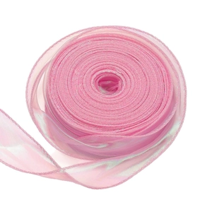 Roze fishtail chiffon lint 4cm breed met iriserend pareleffect voor cadeauverpakking
