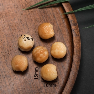 Set of 6 hand-carved Bodhi root monkey head beads for DIY jewelry making 15x16mm