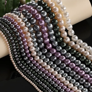 Facettierte Glasperlen Runde Lose Künstliche Perlen Für DIY Halskette Armband Herstellung Mehrfarbige Perlmutt Schmuck Zubehör Material