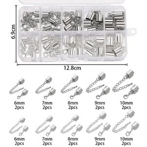 Zilveren DIY-sieradenaccessoires set met karabijnsluitingen en eindkapjes in een 10-vaks doos