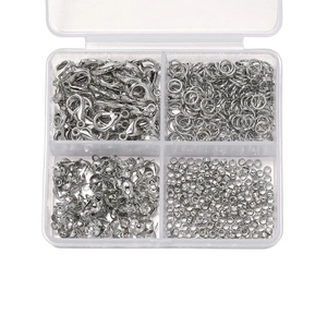 Silver jewelry DIY set with lobster clasps and jump rings in a 4-compartment clear box