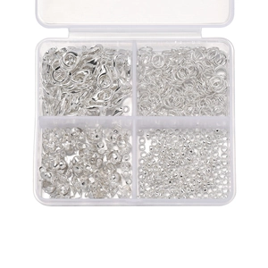 DIY jewelry kit with lobster clasps, jump rings and crimp beads in a 4-slot box