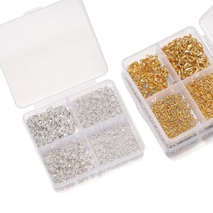 DIY jewelry making kit featuring lobster clasps and jump rings in a 4-grid storage box