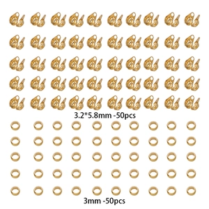 Detailed view of 3.2x5.8mm gold bead covers and 3mm crimp beads for DIY jewelry making