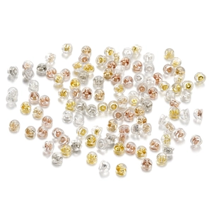 Silicone earring backs with gold and silver butterfly metal inserts for stud earring security