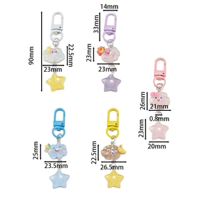 Detailed size specifications for resin star and cloud keychains with dimensions in mm
