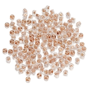 Close-up of rose gold silicone burger earring backs for comfortable DIY jewelry making