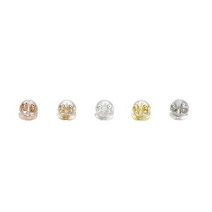 Five colors of silicone metal core earring backs in gold, silver, and rose gold finish