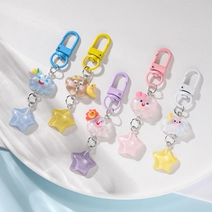 Cute Cartoon Cloud Star Resin Keychain For Women Bag Pendant Lacquer Alloy Lobster Clasp Starry Glitter Resin Keyring Gift