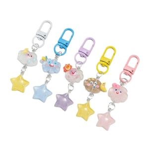 Translucent resin star and cloud keychains in five pastel colors with glitter finish
