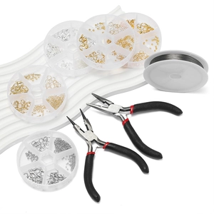 Detailed DIY jewelry making kit with red-black pliers and various bead findings