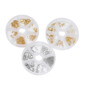 DIY jewelry making kit with gold and silver lobster clasps and beads in 6-grid round boxes