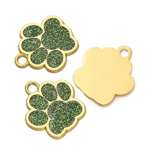 Détails de pendentifs en forme de patte à paillettes vertes et bordure dorée pour bijoux