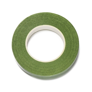 Dettaglio di nastro floreale verde foresta con texture cartacea per bouquet fai-da-te