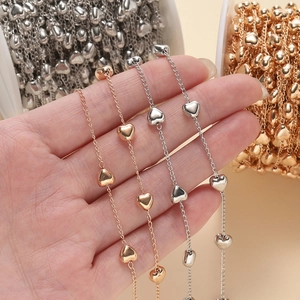 Cadena de eslabones de corazón de cobre para collares en oro rosa, plata y dorado