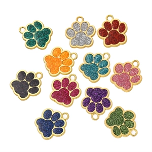 Détail de 11 pendentifs en forme de patte avec paillettes et cadre doré pour bijoux DIY