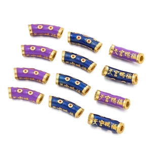 Close-up of gold-plated enamel curved tube beads with Tianguan Cifu blessing pattern