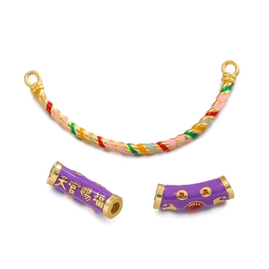 Detail of cloisonné beads with Tianguan Cifu characters and twisted enamel tubes