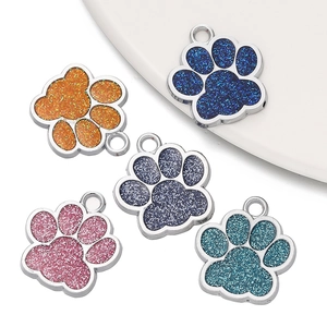 Pendentifs pattes de chien à paillettes colorées en alliage pour création de bijoux