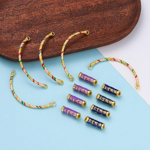 Vintage Alloy Enamel Curved Tube Beads Chinese Character Charms For Handmade DIY Jewelry Making Bracelet Necklace Accessories