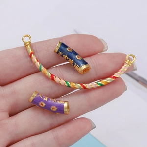 Handcrafted enamel cloisonné curved tube beads with Chinese traditional blessing engravings