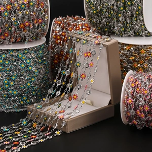 Daisy enamel flower and crystal rhinestone chains for DIY handmade jewelry crafts