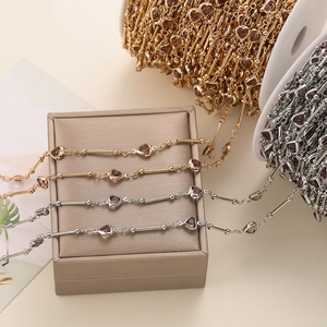 Chaîne cœur en cuivre plaqué or et argent avec cristaux violets pour bijoux DIY