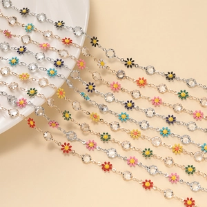 DIY Daisy Heart Rhinestone Iron Chain For Jewelry Making Enamel Flower Decorative Accessories Handcrafted Necklace Crafting