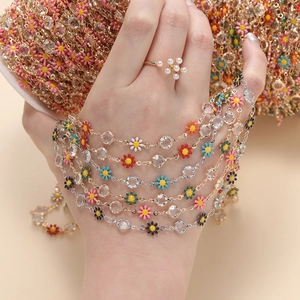 Daisy enamel chain with crystals for DIY jewelry making and handmade accessories