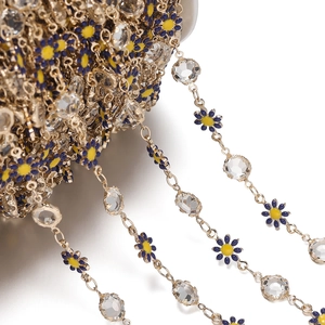 Detail view of 1m daisy flower and crystal chain for DIY handmade jewelry crafts