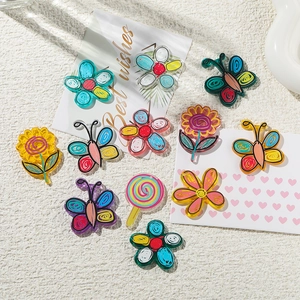 Cute Acrylic Flower Butterfly Lollipop DIY Charms Hand Painted Doodle Style Printed Pendants For Jewelry Making Decoration