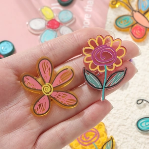 DIY acrylic floral charms with cute hand-painted graffiti flower and butterfly prints