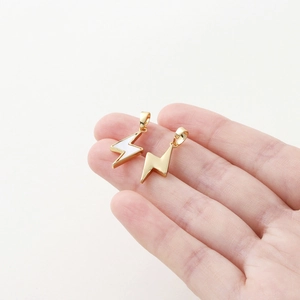 Set of 18K gold plated lightning bolt pendants with white shell inlay for DIY jewelry