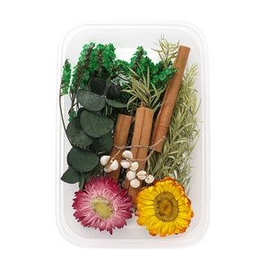 DIY dried flower kit with cinnamon sticks and eucalyptus leaves in a clear box