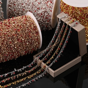 Détails de chaînes DIY dorées et argentées avec cristaux rouges pour création de bijoux