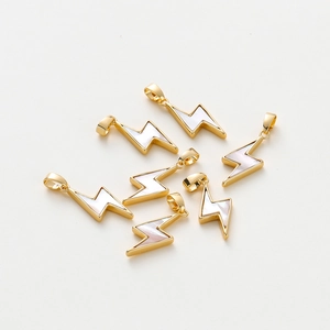 18K Gold Plated Copper Lightning Bolt Pendant With White Mother Of Artificial Pearl Shell Inlay For DIY Jewelry Making Accessories