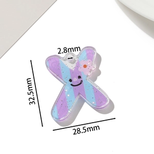 Pendentif lettre X en acrylique avec paillettes bleu-violet et dimensions