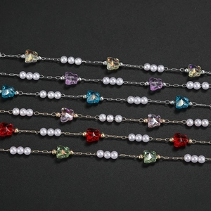 Delicate DIY jewelry chains with white pearls and colorful butterfly glass charms in 6 colors