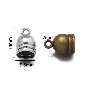 Zinc alloy tassel end caps in silver and bronze with 14mm height dimension detail