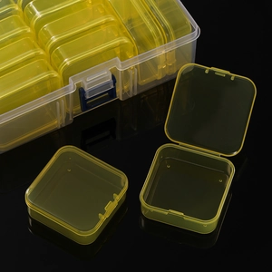 14-grid plastic storage box with removable yellow compartments for beads and small parts