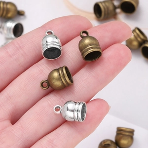 Bell-shaped zinc alloy end caps for jewelry making in bronze and silver finishes