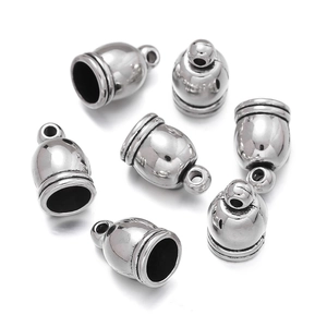 Polished silver zinc alloy bell-shaped cord ends with rings for DIY jewelry making